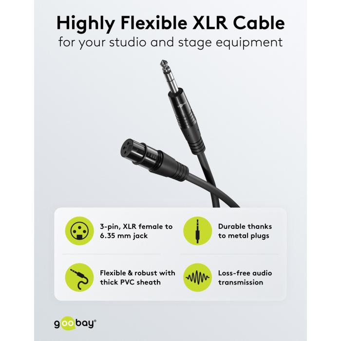 Balanserad kabel XLR hona till 6.3mm TRS hane 2m @ electrokit (6 av 6)