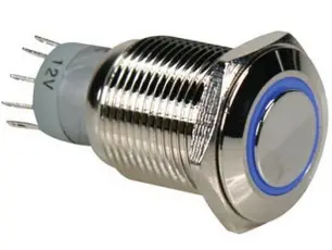 Push switch 1-p off-(on) vandal proof LED blue @ electrokit