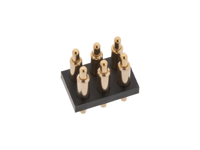 Pogo-pin 2x3 ø0.9x10mm stiftlist 2.54mm fjädrande @ electrokit (2 av 2)