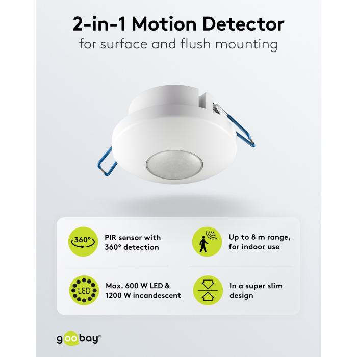 Rörelsedetektor PIR infälld eller utanpåliggande 360° 230VAC @ electrokit (9 av 9)