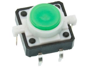 Taktil omkopplare PCB 12x12x7mm LED grön @ electrokit