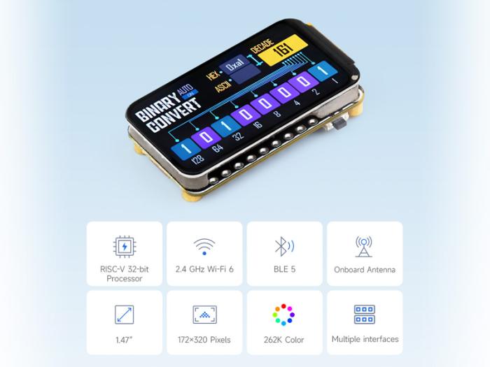 ESP32-C6 utvecklingskort med MicroLCD 172x320px @ electrokit (7 av 9)