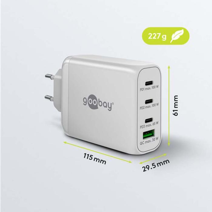 USB-C PD multiport GaN laddare 100W vit @ electrokit (4 av 4)