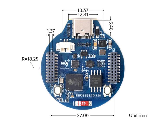 ESP32-S3 utvecklingskort med 1.28