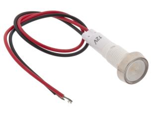 Panelindikator 12V AC/DC ø10mm vit med kabel @ electrokit
