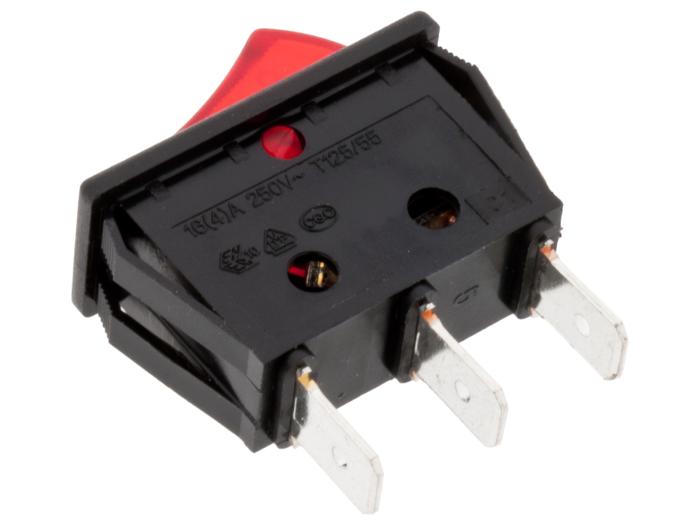 Vågomkopplare 1-pol on-off röd med lampa @ electrokit (2 av 2)