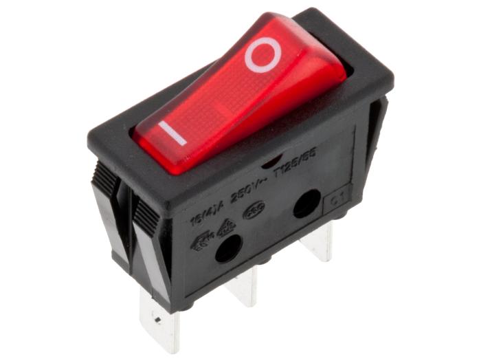 Vågomkopplare 1-pol on-off röd med lampa I/O @ electrokit (1 av 2)