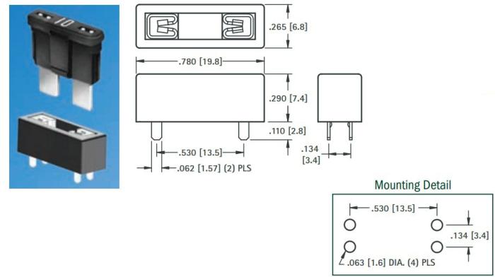 MIDI flatsäkringshållare med PCB-anslutning 30A @ electrokit (2 av 2)