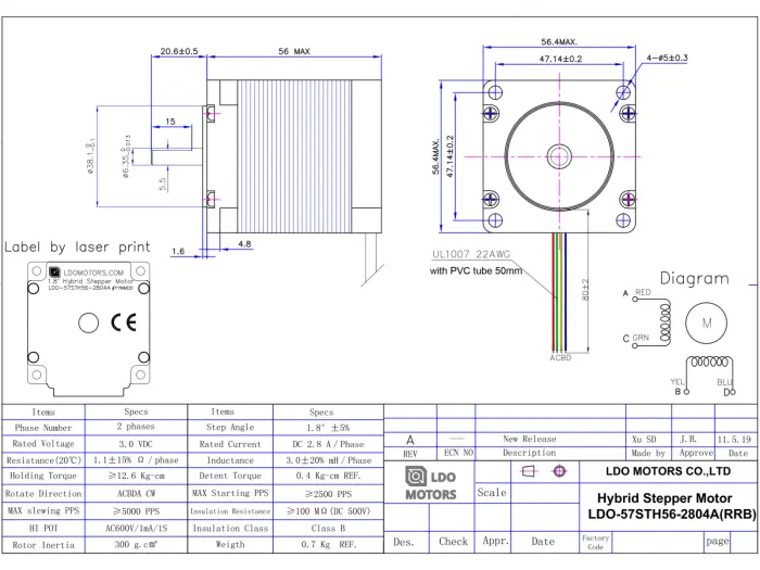 Nema 23 Stepper Motor - 1.8degree/step, 175oz-in @ electrokit (2 of 2)