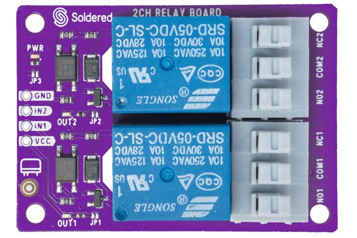 Reläkort x2 5V opto-isolerat 250VAC/10A @ electrokit (3 av 5)