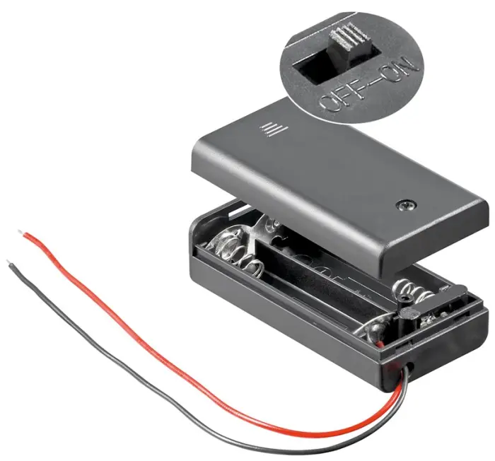 Batterihållare 2x AA box brytare kabelanslutning @ electrokit (1 av 1)
