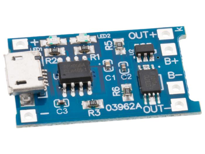 TP4056 laddare med skyddskrets för Li-Ion- och LiPo-cell @ electrokit (1 av 2)
