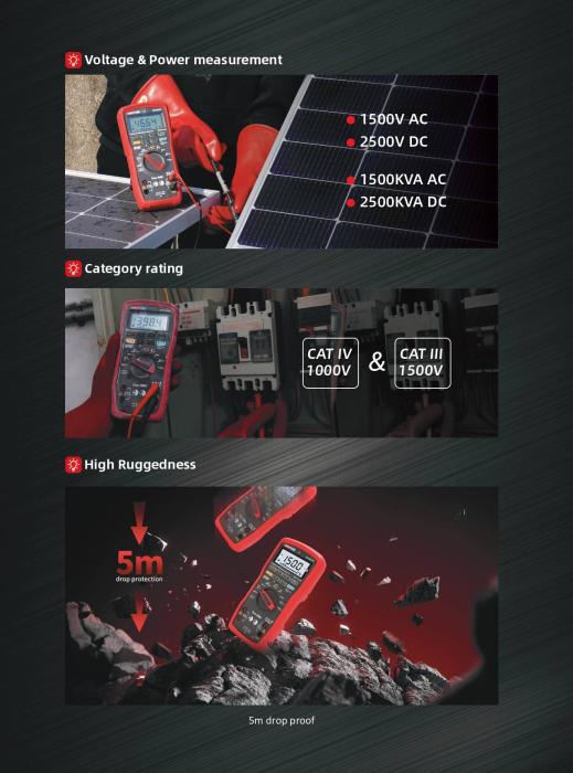 Multimeter Solar Pro PV 2500VDC IP67 UT197PV @ electrokit (11 av 13)