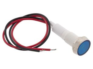 Panelindikator 12V AC/DC ø10mm blå med kabel @ electrokit