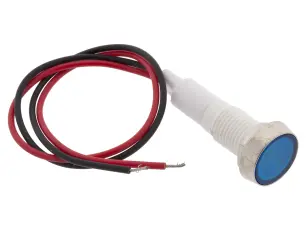 Panelindikator 12V AC/DC &oslash;10mm bl&aring; med kabel @ electrokit