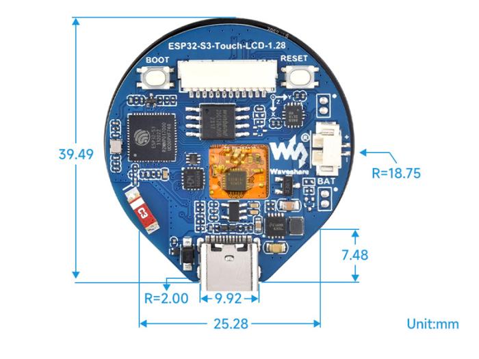 ESP32-S3 utcecklingskort med 1.28