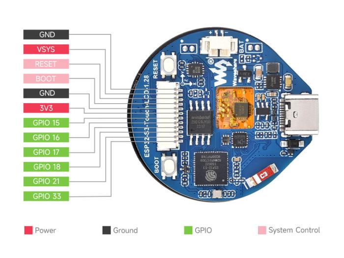 ESP32-S3 utcecklingskort med 1.28