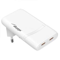 Dual USB-C PD charger 65W angled @ electrokit