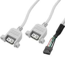 2x USB-A female chassis to 2x5-pin female header 0.5m @ electrokit