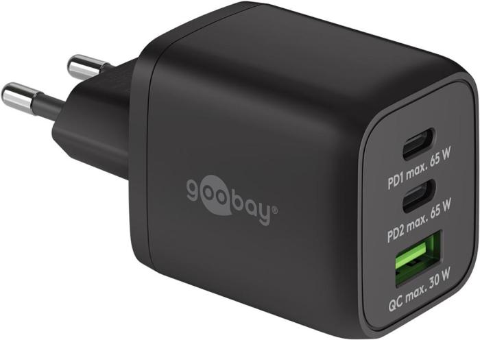 USB-C PD multiport GaN laddare 65W svart @ electrokit (1 av 3)