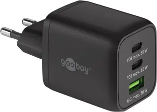 USB-C PD multiport GaN laddare 65W svart @ electrokit