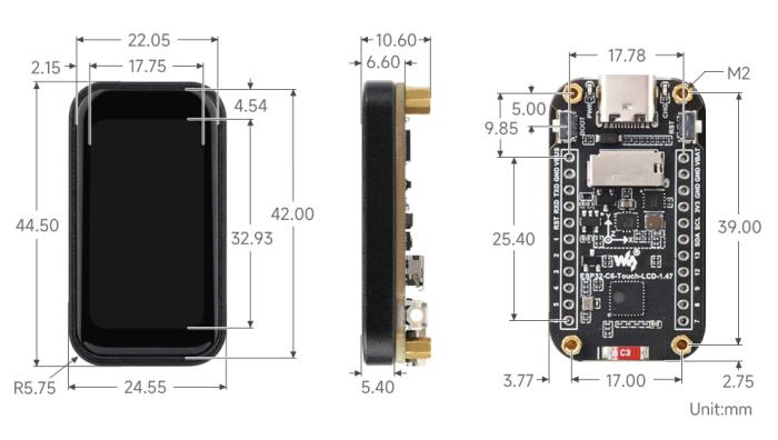 Utvecklingskort med ESP32-C6 och 1.47