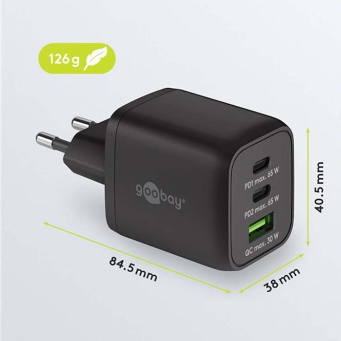 USB-C PD multiport GaN laddare 65W svart @ electrokit (3 av 3)