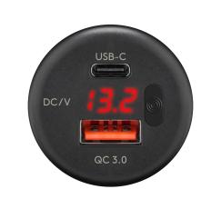 Flush mount charging socket USB-C + A 2x18W w. voltmeter 12-24V @ electrokit