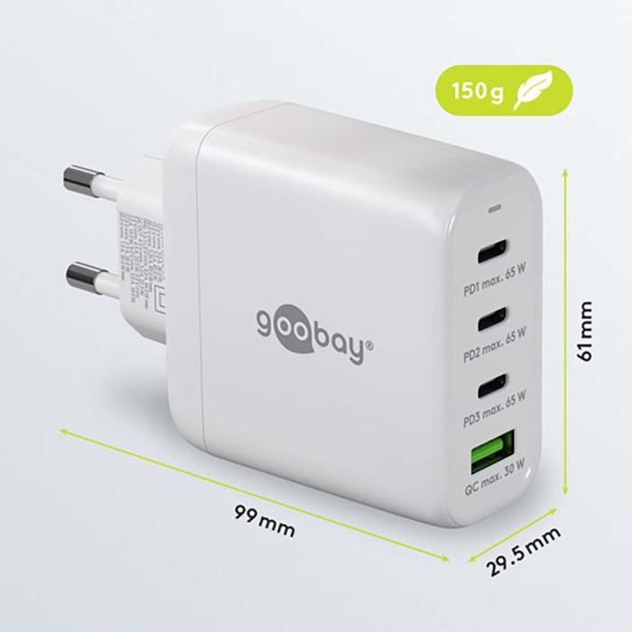 USB-C PD multiport GaN laddare 68W vit @ electrokit (4 av 4)