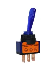 Long lever toggle switch w. lamp, on-off blue 12V @ electrokit