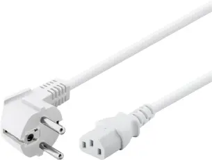 Nätkabel CEE7/7 vinklad till C13 3.0m vit @ electrokit