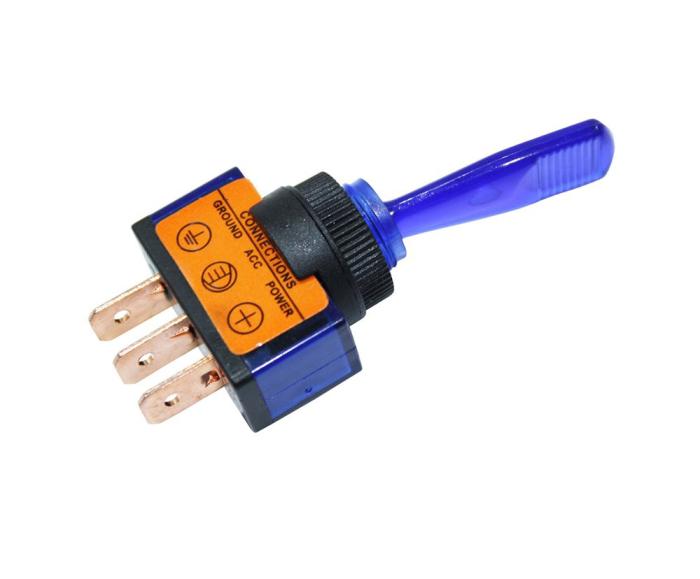 Long lever toggle switch w. lamp, on-off blue 12V @ electrokit (2 of 4)