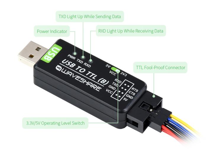USB-A till UART adapter (TTL) 3.3/5V 8-pin med flödeskontroll 6Mbps @ electrokit (4 av 6)