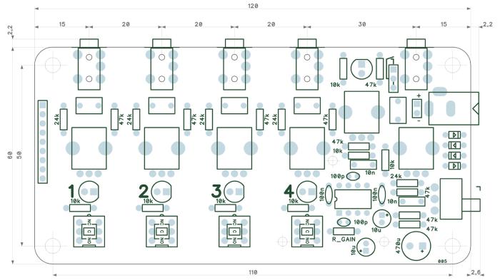 Audiomixer 4-kanal mono 5-15V @ electrokit (5 av 5)