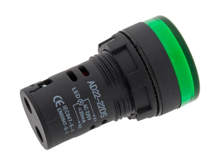 Panelindikator LED ø22mm 230VAC grön @ electrokit (2 av 2)