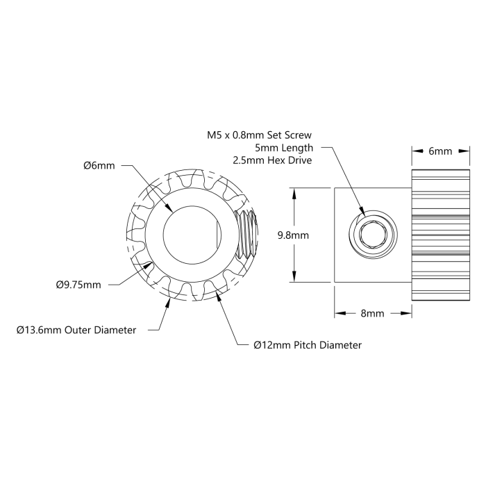 Kuggdrev MOD 0.8 15T ø6mm @ electrokit (2 av 3)