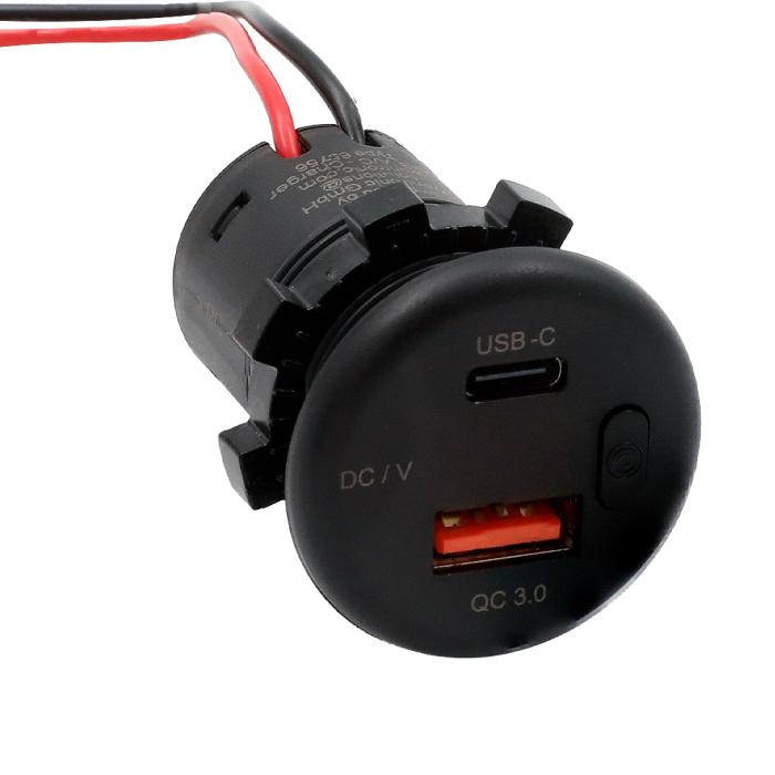 Flush mount charging socket USB-C + A 2x18W w. voltmeter 12-24V @ electrokit (3 of 4)