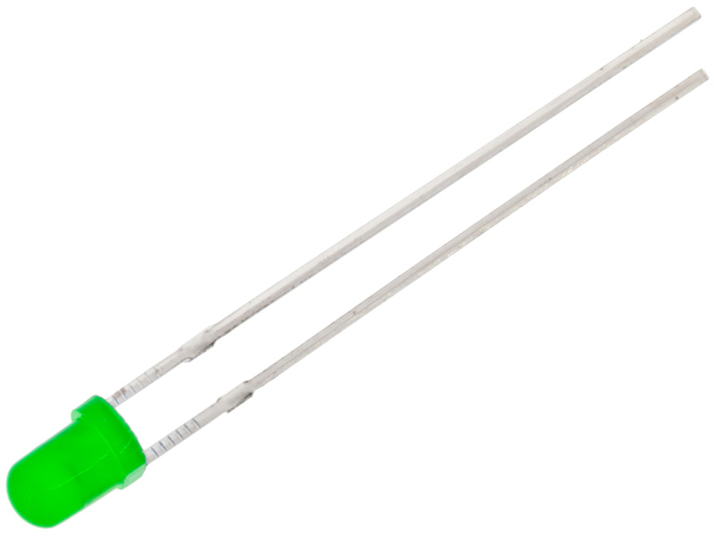 LED 3mm green diffuse 70mcd @ electrokit