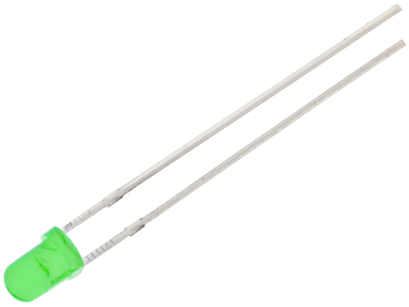 LED 3mm pure green diffuse 3000mcd @ electrokit