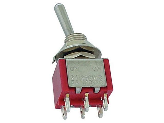 Toggle switch 2-p (on)-off-(on) solder lugs @ electrokit