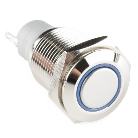 Push switch 1-p off-on vandal proof LED blue @ electrokit