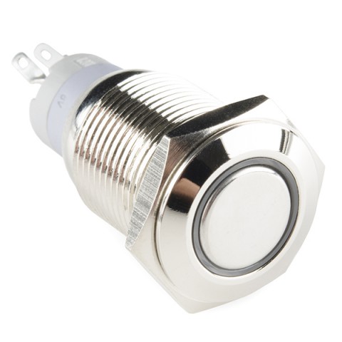 Push switch 1-p off-on vandal proof LED white @ electrokit