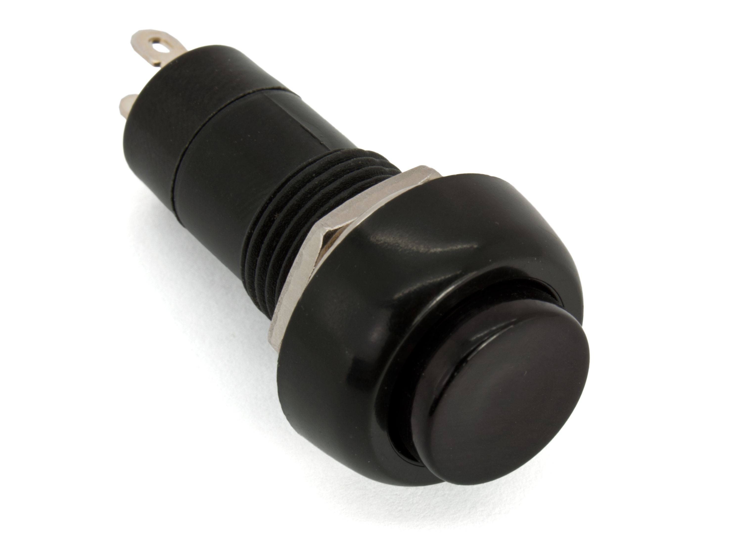 Push button ø12.2mm 1-p off-on black @ electrokit