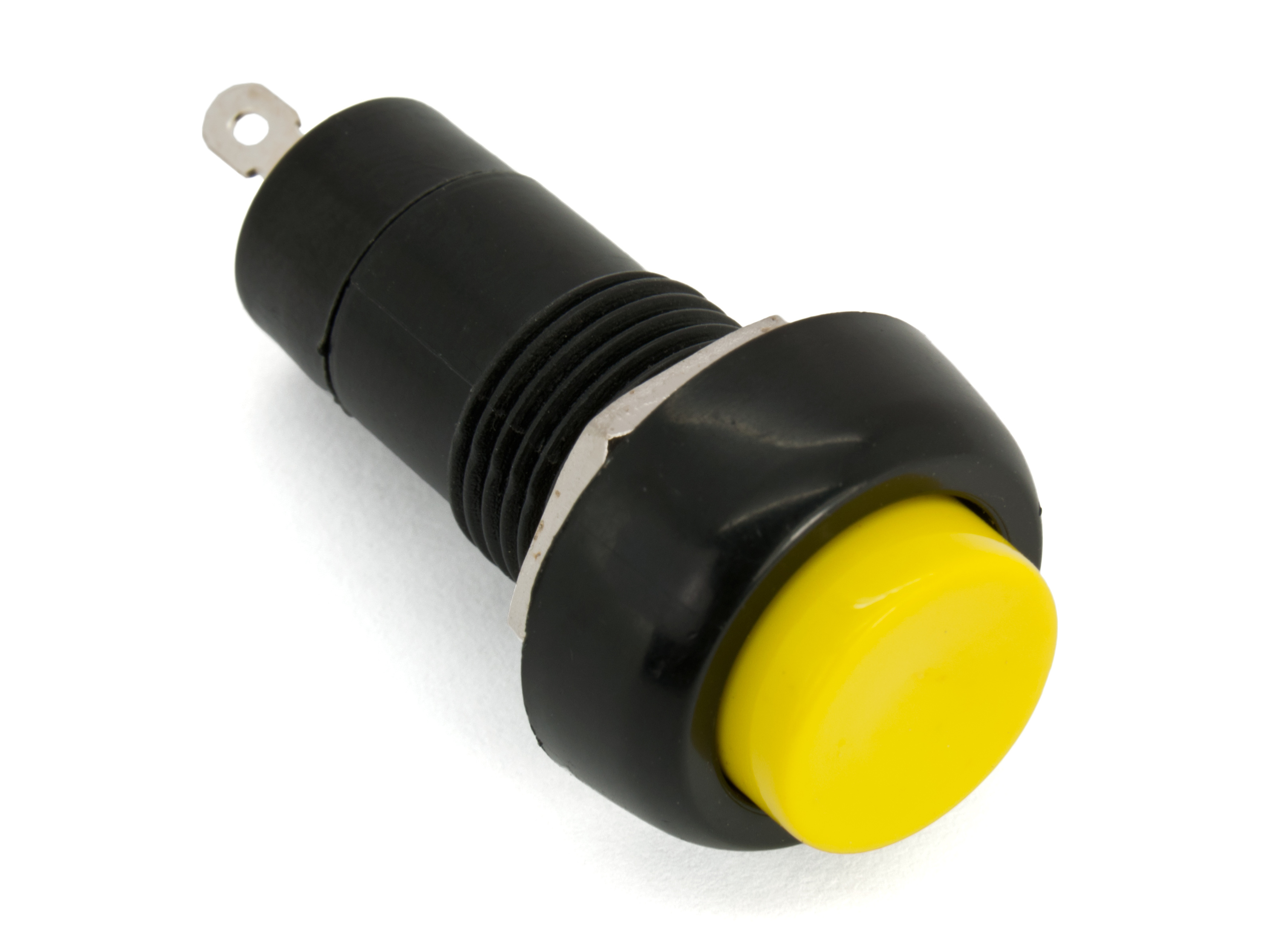 Push button ø12.2mm 1-p off-(on) yellow @ electrokit