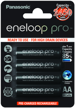 Batteri NiMH AA/LR6 2450mAh Eneloop Pro 4-pack @ electrokit