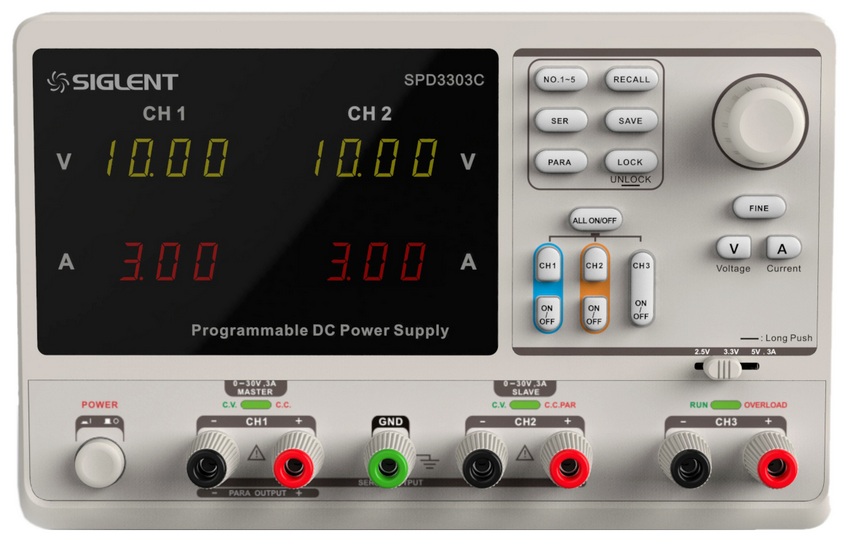 Power supply Siglent 2x 0-30V 0-3A 2.5/3.3/5V 0-3A SPD3303C @ electrokit