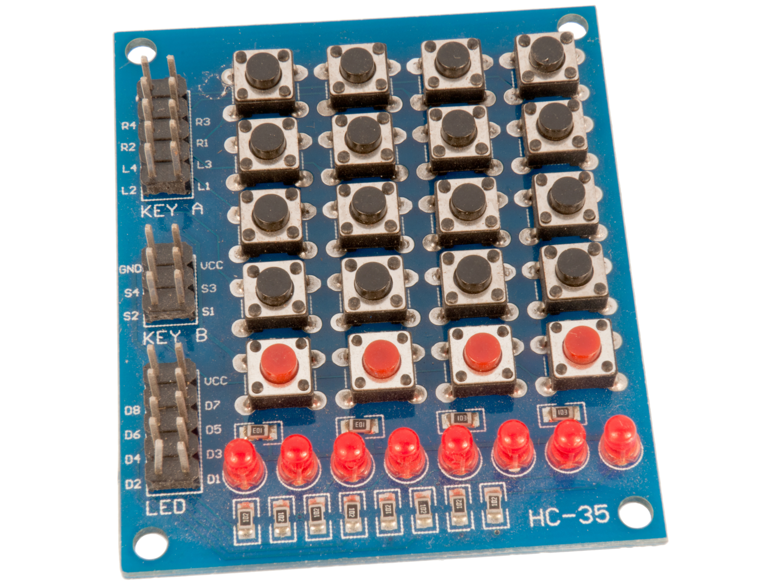 Tangentbord 16+4 knappar + 8 LED @ electrokit