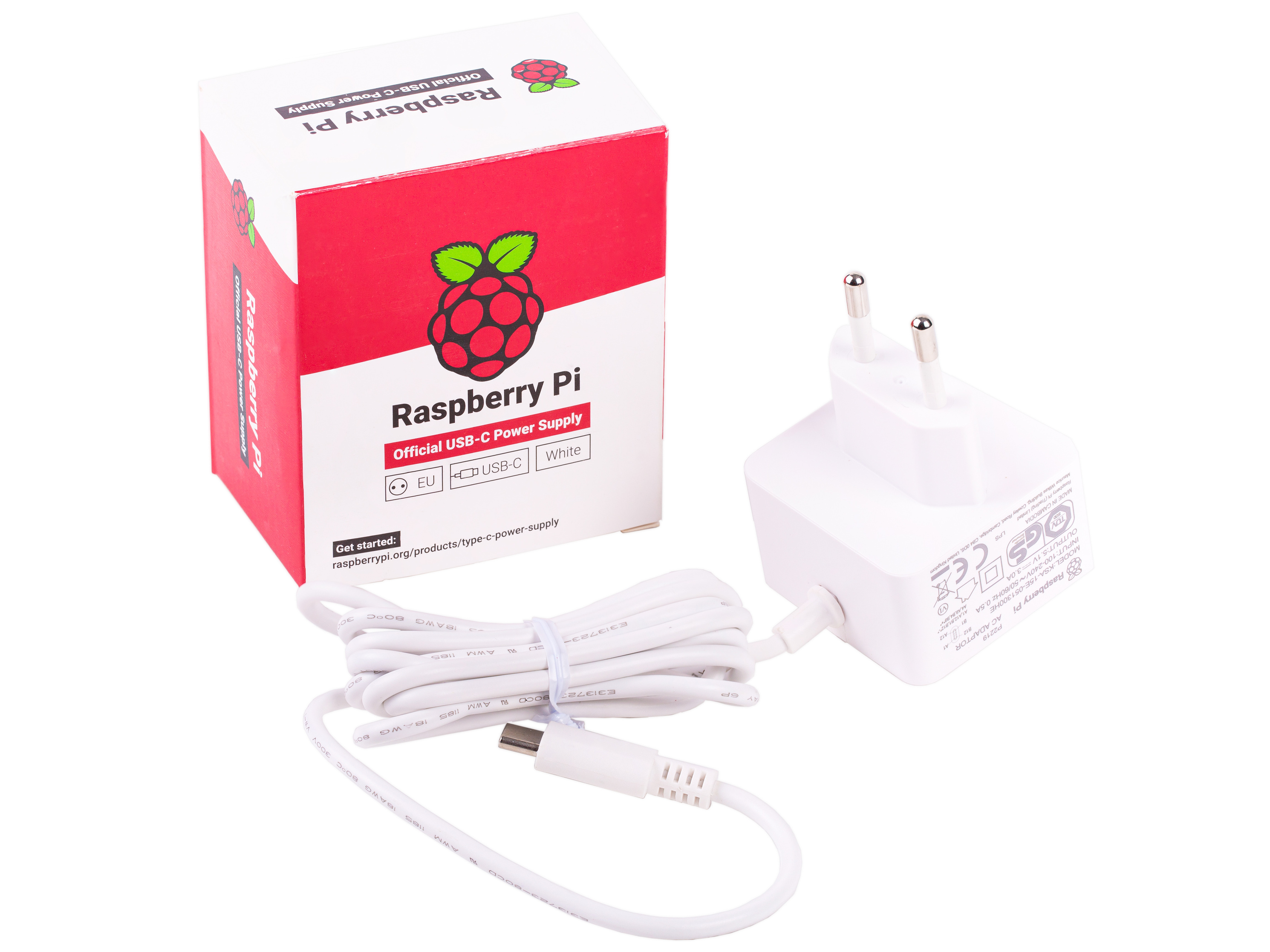 Strömförsörjning 15W USB-C Raspberry Pi 4 vit