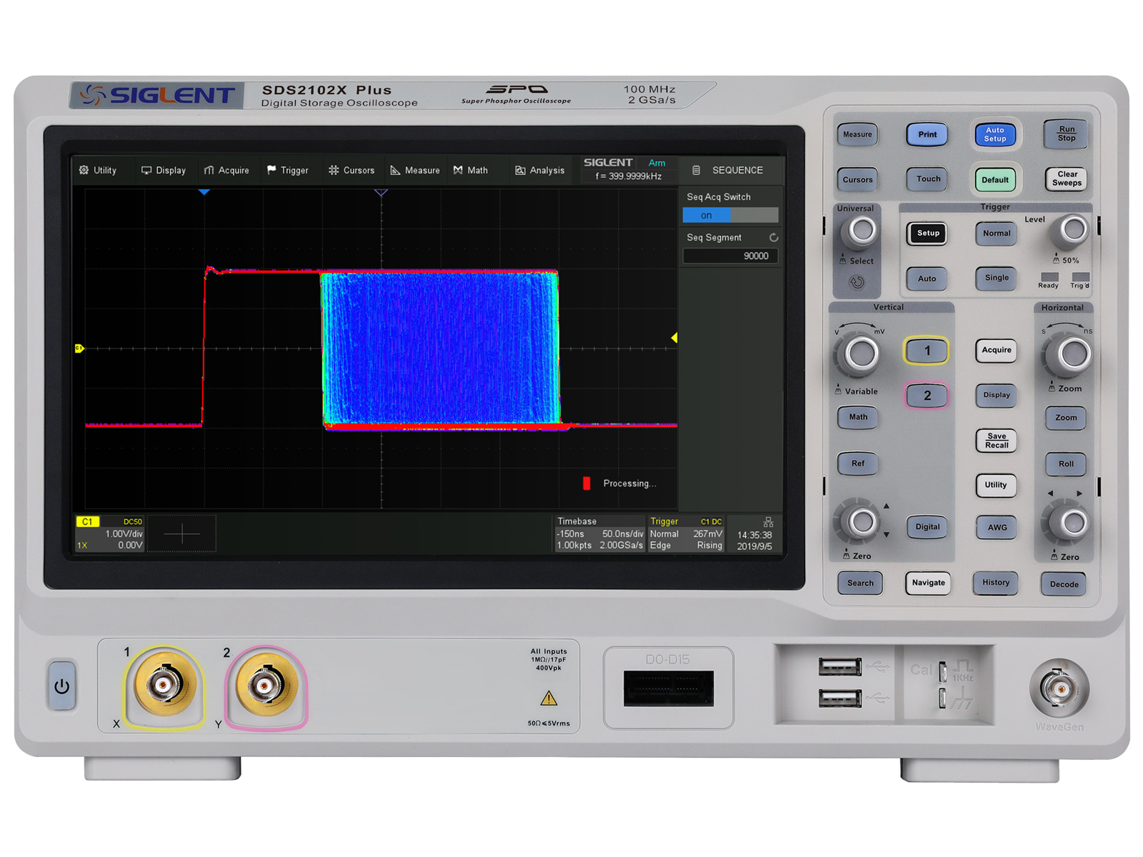 Oscilloskop 100MHz 2-kan Siglent SDS2102X+ @ electrokit