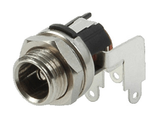 DC-jack 2.5mm chassi rund brytande vinklad @ electrokit